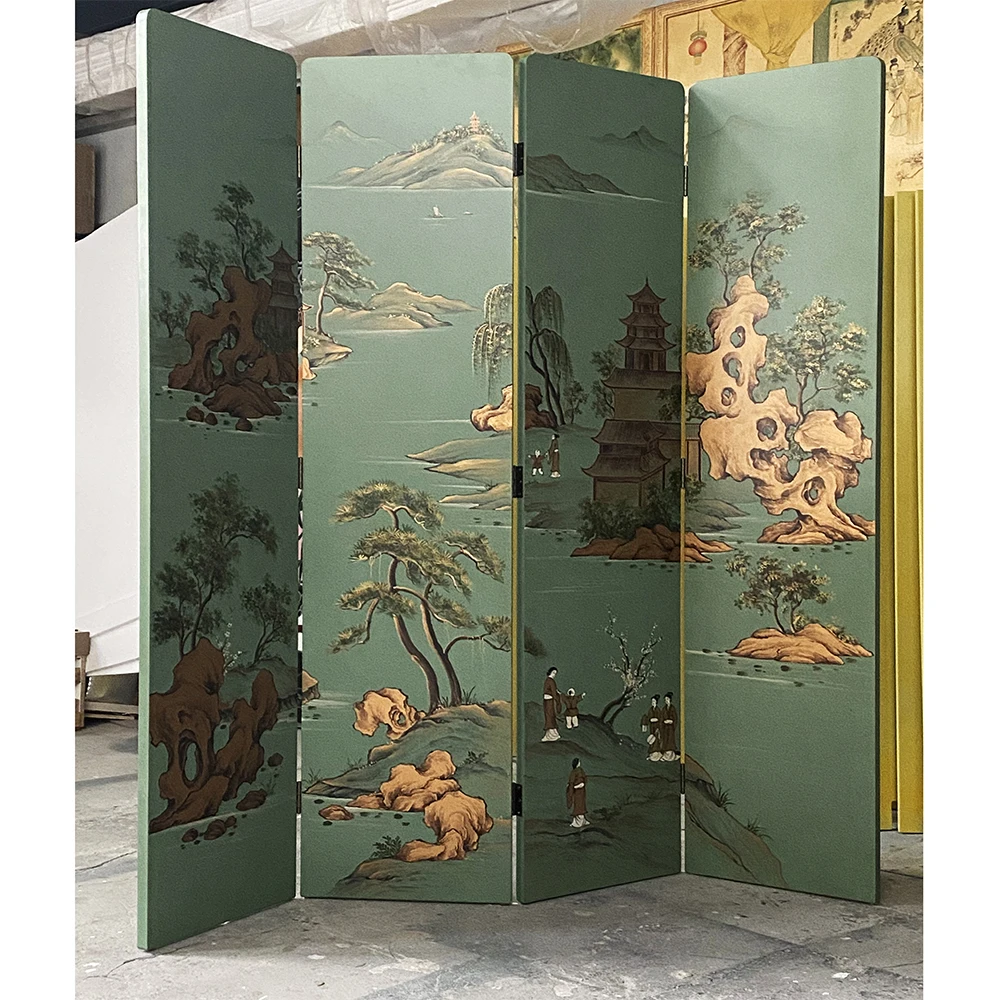 

！@Chinese Retro Wood Screen Partition Gilded Landscape Decorative Background for Dining Living Room Bedroom Tea Room Room
