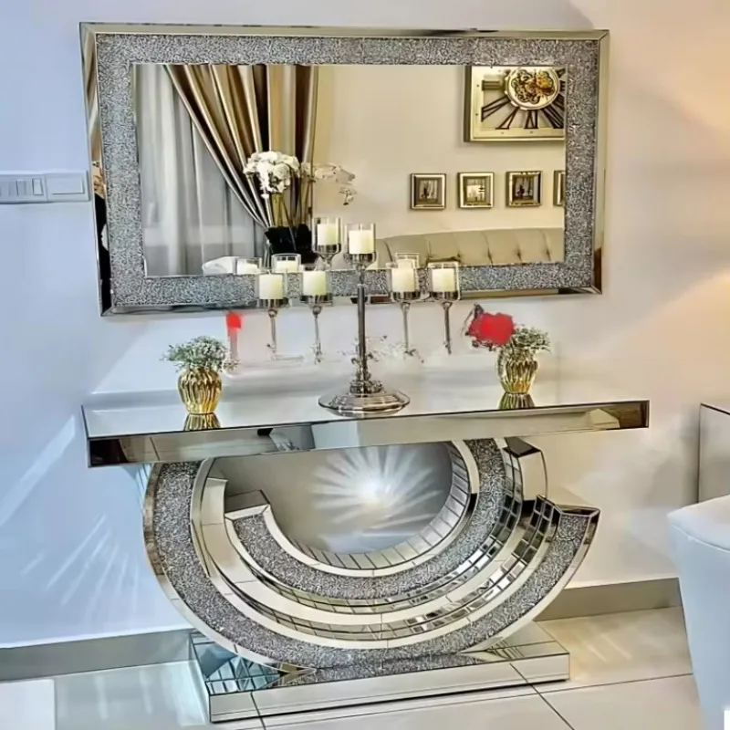 Modern Royal Deluxe Silver Console Table Corridor Furniture Classic Living Room Mirrored Entrance Console Table with Mirror