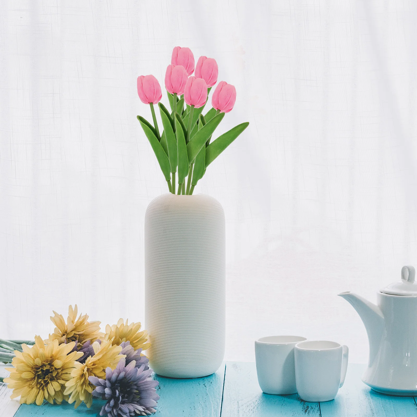 

12pcs Artificial Flowers Home Decor Pink Lifelike Faux Tulips Vase Spring Centerpieces Realistic Flowers Lightweight Compact