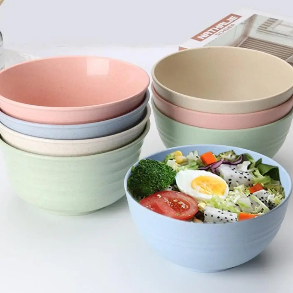 

4Pcs Cereal Bowls Wheat Straw Fiber Bowl Set for Children Rice Soup Bowls Wheat Straw Bowls