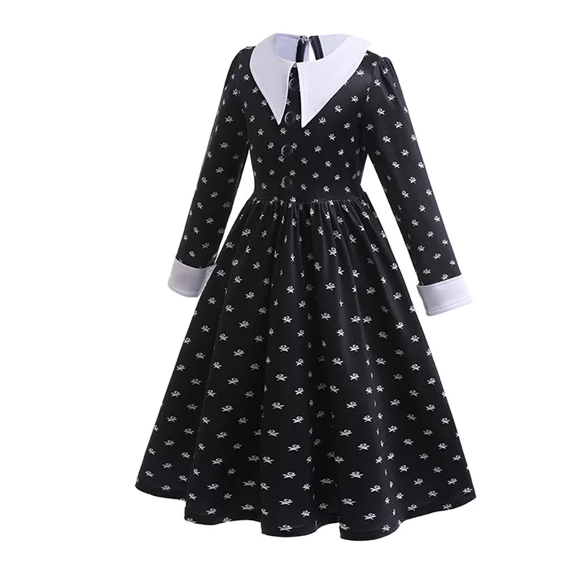 Wednesday Addams Dress Gothic Black Dress Long Sleeve Girls Costume Carnival Easter Cosplay Halloween School Day Casual Outfit