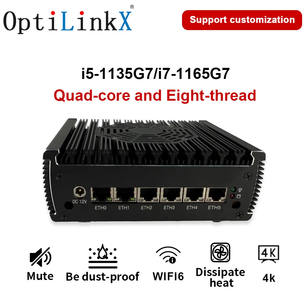 

OptiLinkX i5-1135G7 Mini PC 2.5G Soft Routeing i7-1165G7 Multi-port Aggregation Overlay Enterprise Router Firewall Computer