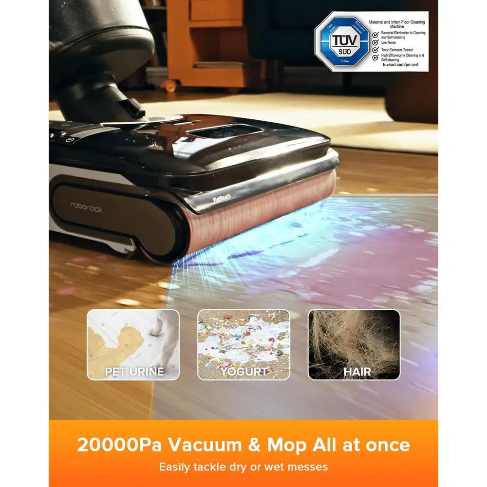 무선 습식 건식 진공 걸레 자체 청소 20000Pa 강력한 흡입 180 °   플랫 디자인 온수 플래시 건조 배터리 작동