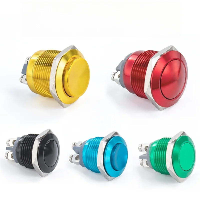 16/19/22mm Metal Pushbutton Switches with Fully Oxidized Screwed and Soldered Feet Multi-color Self-resetting Toggle Switch