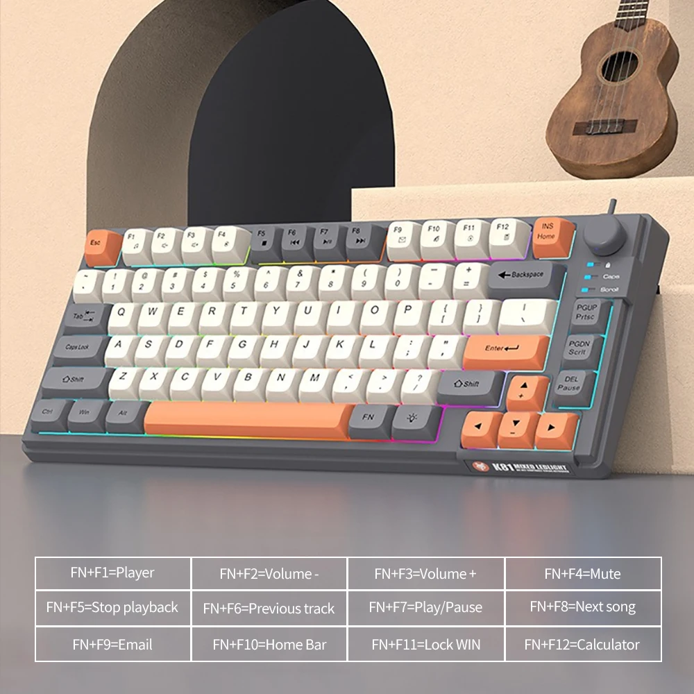 

K81 Wired USB Keyboard Tri-colour Illuminated Gaming Keyboard PC Laptop Office Mechanical Gaming Keyboard