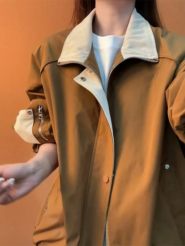 

Мужская куртка-бомбер American Style с воротником-стойкой, в стиле пэчворк, весенняя, бейсбольная, из вельвета, рабочая одежда, верхняя одежда, контрастные цвета