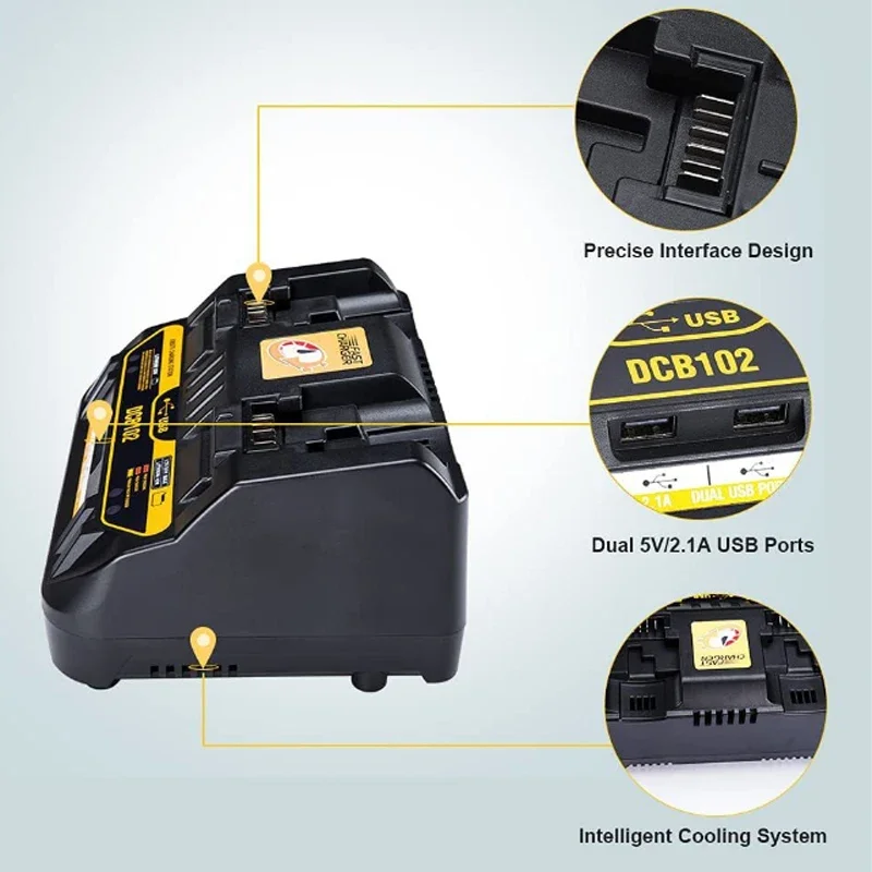 Li-ion Battery Charger with Dual USB Port 4A Fast Charger For Dewalt 14.4V 18V Battery Charger For DCB101 DCB200 DCB200 DCB140