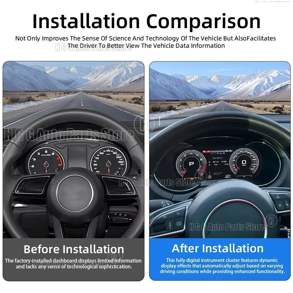 jo Car Digital Cluster Instrument CockPit For Audi A3/S3/RS3 2012-2020 LCD Center Virtual Speedmeters Dashboard Player Linux view 2