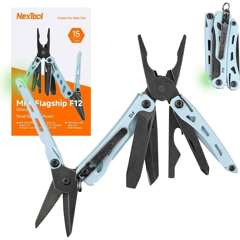 Mini Flagship F12 Keychain Multitool 13-in-1 Multi-function Folding Pliers Outdoor Combo EDC Tool Scissors Keychain Pocket Knife