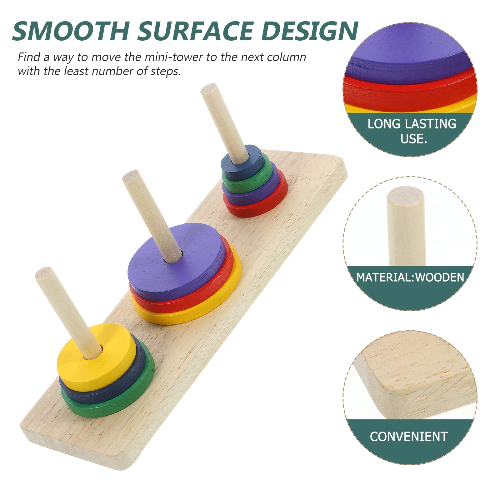 

1Set Wooden Hanoi Tower Puzzle Game for Kids and Adults Intellectual Development Brain Teaser Logic Challenge Home Fun Activity