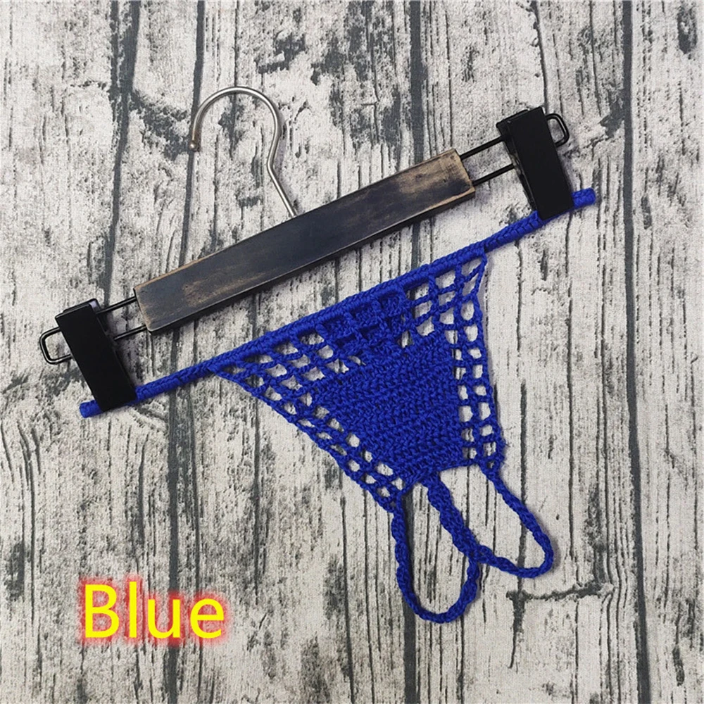 Women Hand Crochet Thong Crotchles T-back G-string Solid Pantys Lingerie Low-Rise Bikini Briefs Lingerie Beach Micro Underwear