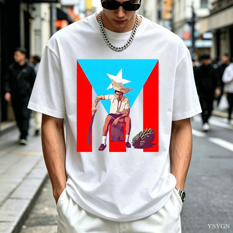 Puerto Rico Flag Bad Bunny T-Shirt Mencasual Graphic Print T Shirt O Neck Short-sleeved Tops Summer Women Cotton Tee Clothing