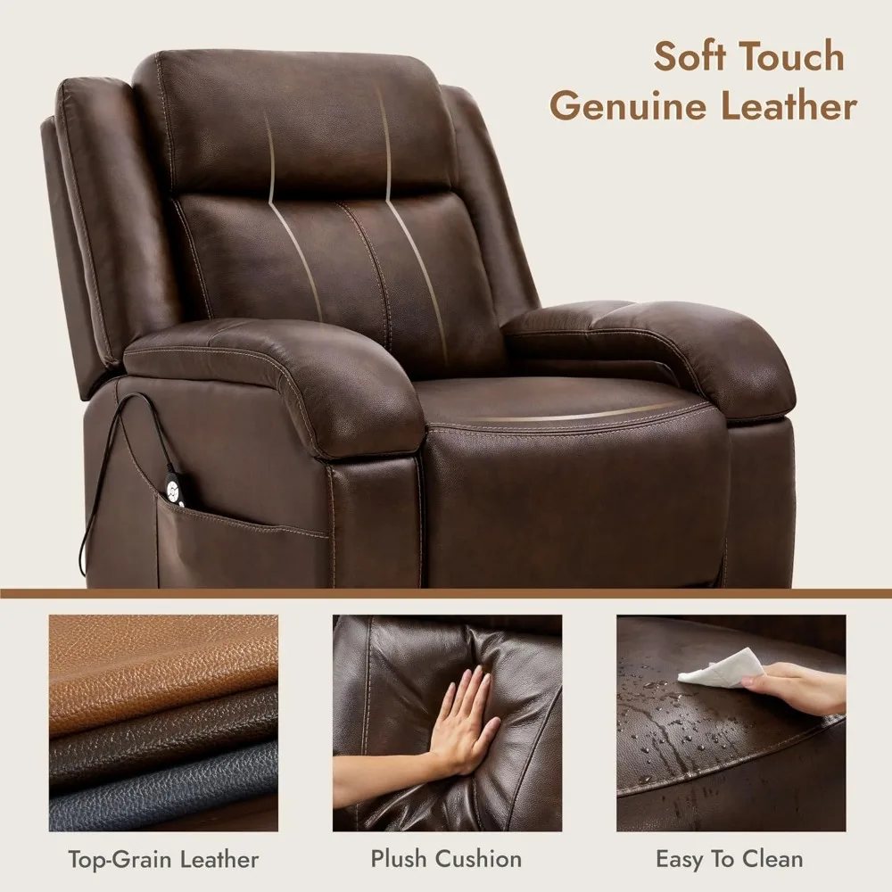 كرسي رفع كهربائي من الجلد الطبيعي لكبار السن مع الحرارة والتدليك، كراسي رفع مسطحة كهربائية مع مسند رأس كهربائي #6