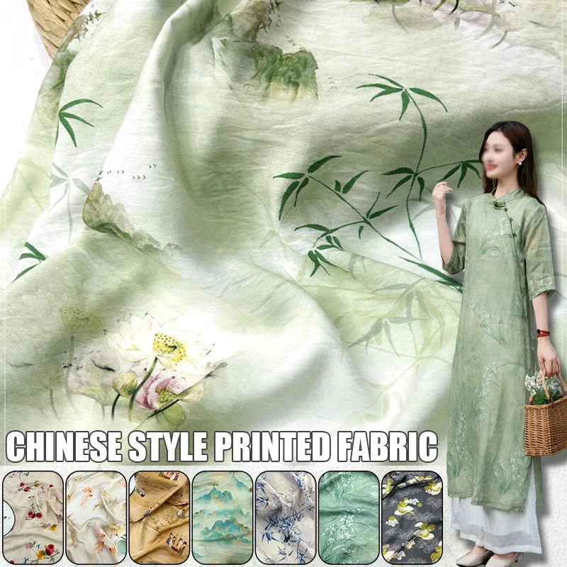 50x150cm Summer Thin Tencel Linen Chinese Style Tang Dynasty Princess Painting Fabric For Diy Sewing Hanfu Dress Cheongsam