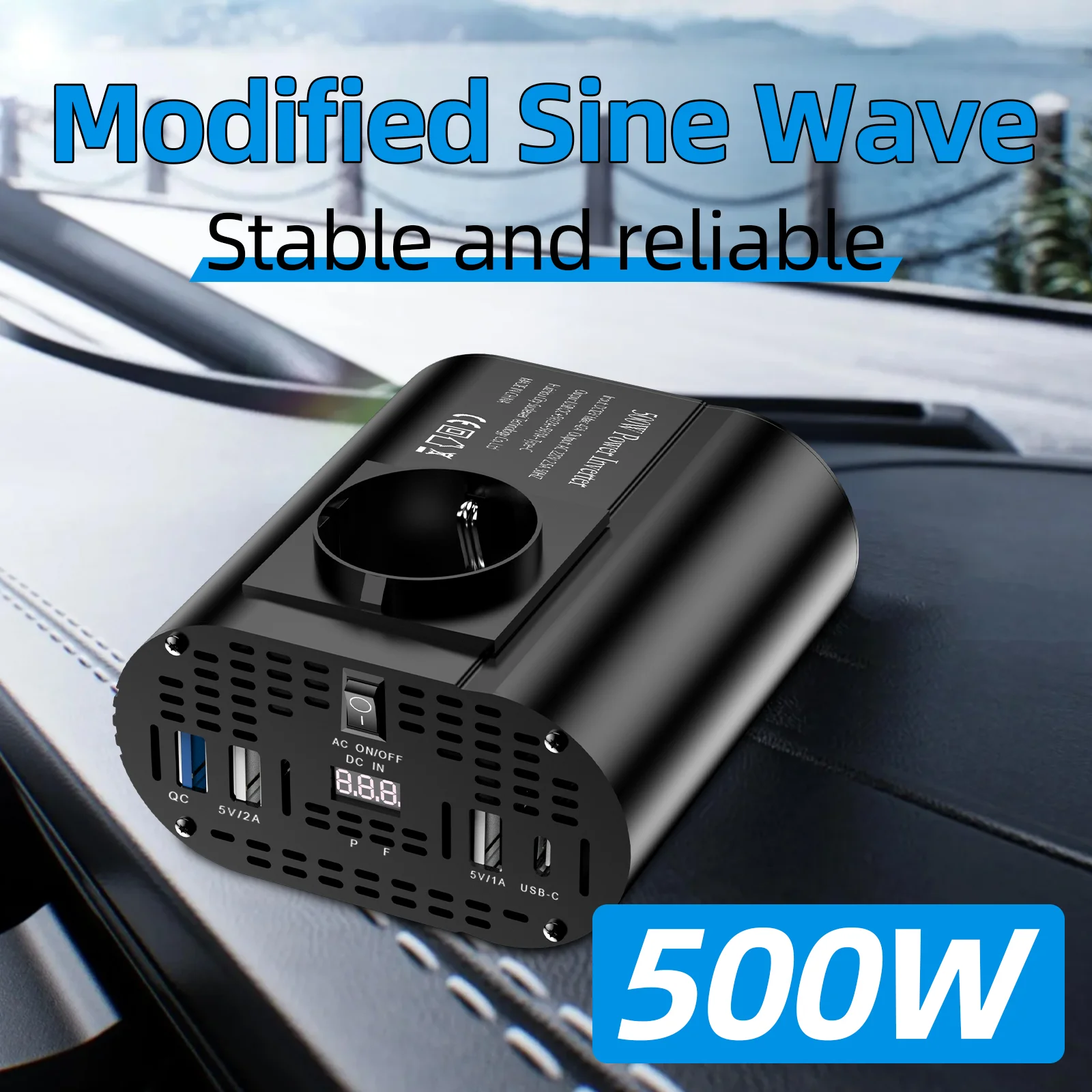 DC 12V zu AC 220V 230V Inverter 500W/400W LED Spannung Konverter Europäischen Buchse auto Zigarette leichter stecker Auto Zubehör – Detail 5