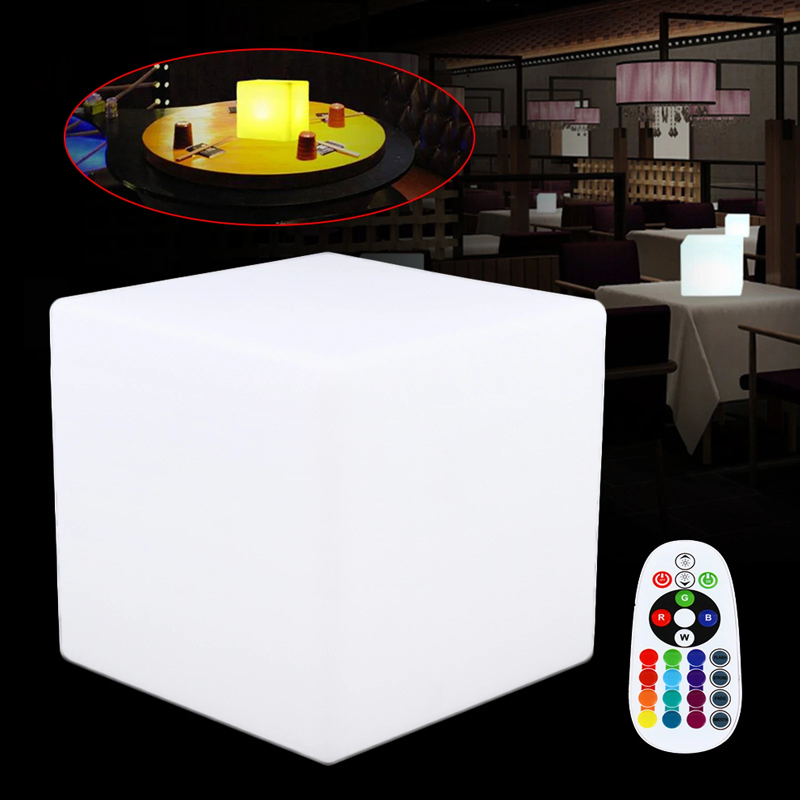 

10-inch LED Cube Light with RGBW Colors, Waterproof, Rechargeable Battery, Remote Control for Indoor and Outdoor Use