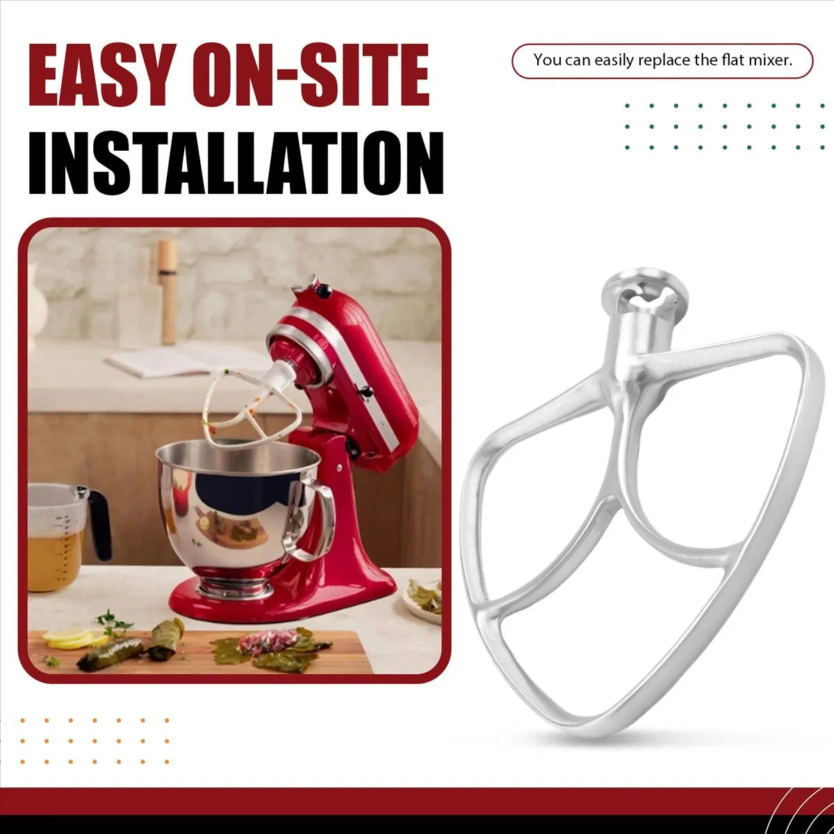 (ˉ﹃ˉ) Stainless Steel Flat Stirrer Attachment for 4.5-5 Quart Stand Mixer with Tilting Head, Dishwasher Safe
