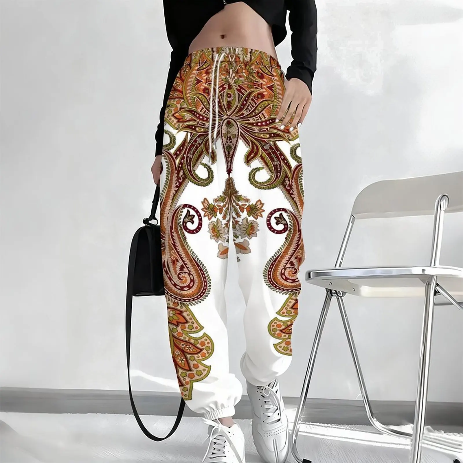 Winter Women's Daily Casual Yoga Pants Printed Sportswear Pants Fashion Drawstring Jogging Pants Autumn Pocket Trousers