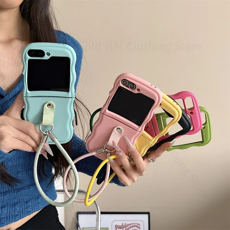 

Wave Border Lanyard Color Candy Case For Samsung Galaxy Z Flip6 5G Wrist Strap Cord Chain Soft Cover For Samsung Z Flip 6 5 4 3