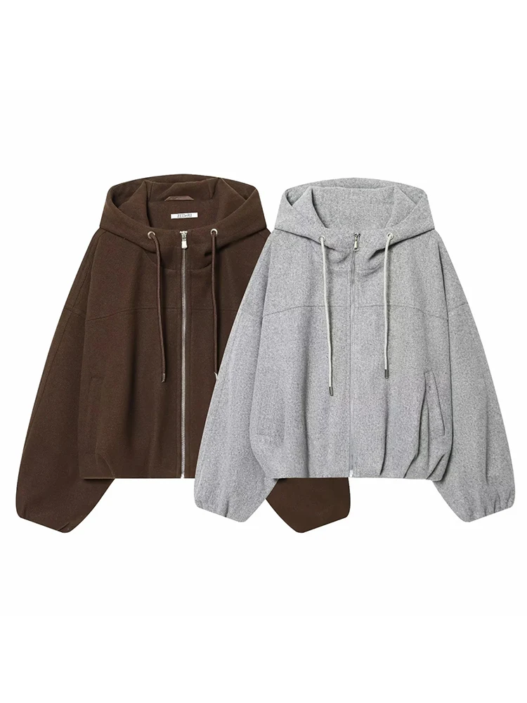 

Женская модная свободная куртка с капюшоном на молнии и шнурке, повседневная, в уличном стиле, с длинными рукавами, однотонная, с карманами