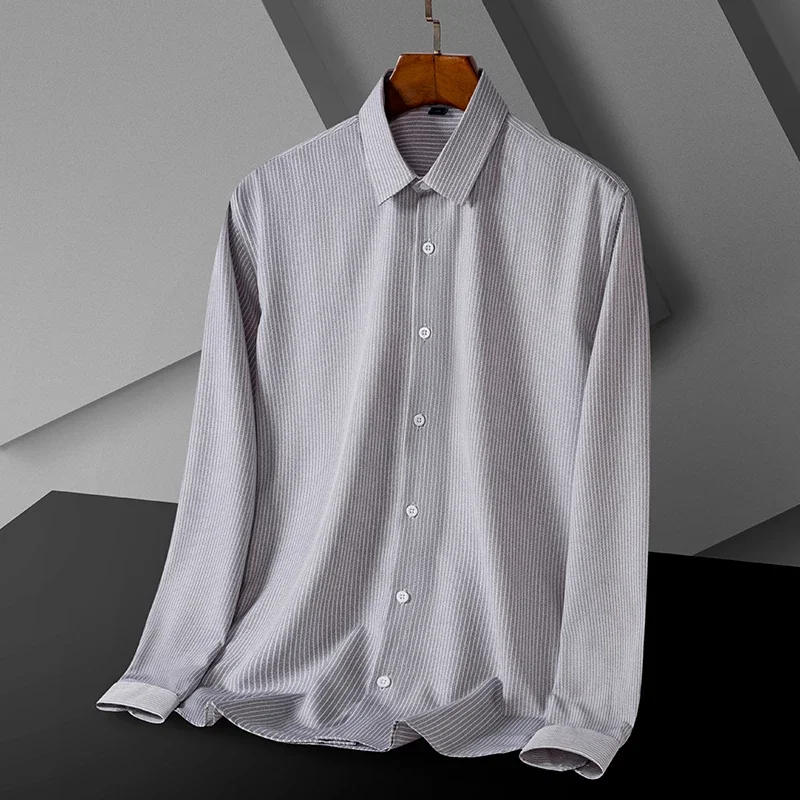 Elastic Stripe Shirt New Men's Business and Leisure Long Sleeved Shirt Slim Fit Professional Dress Best-selling Seasonal Style