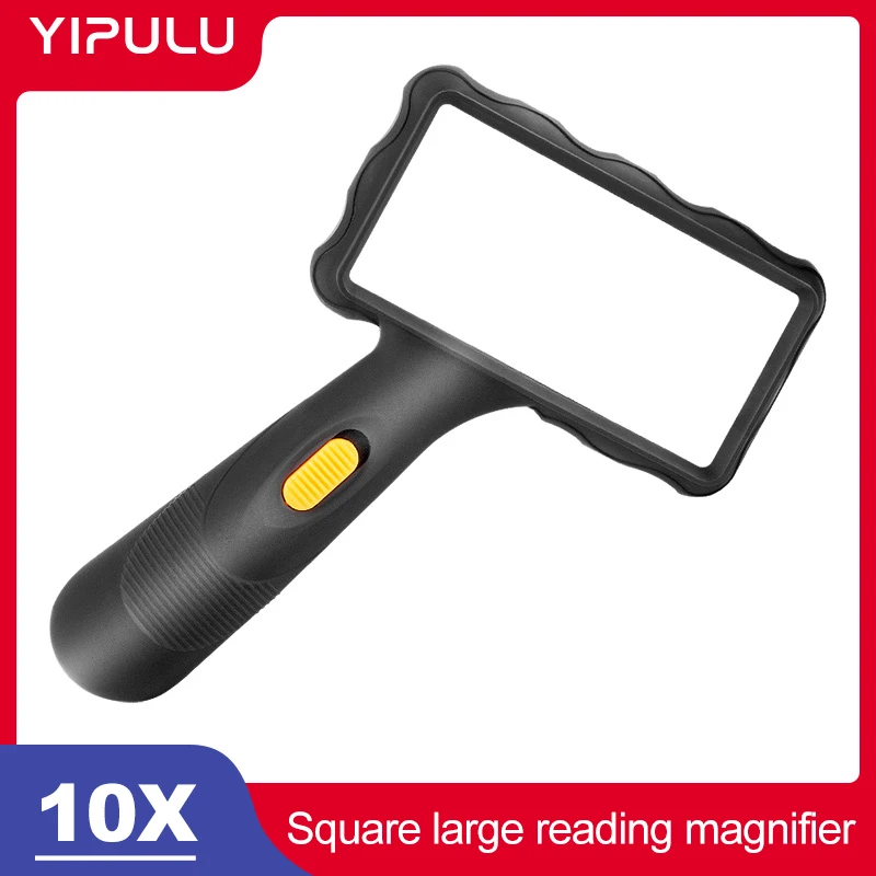 Square magnifying glass for elderly reading HD authentic reading glasses handheld with lamp for elderly high power font 10 times