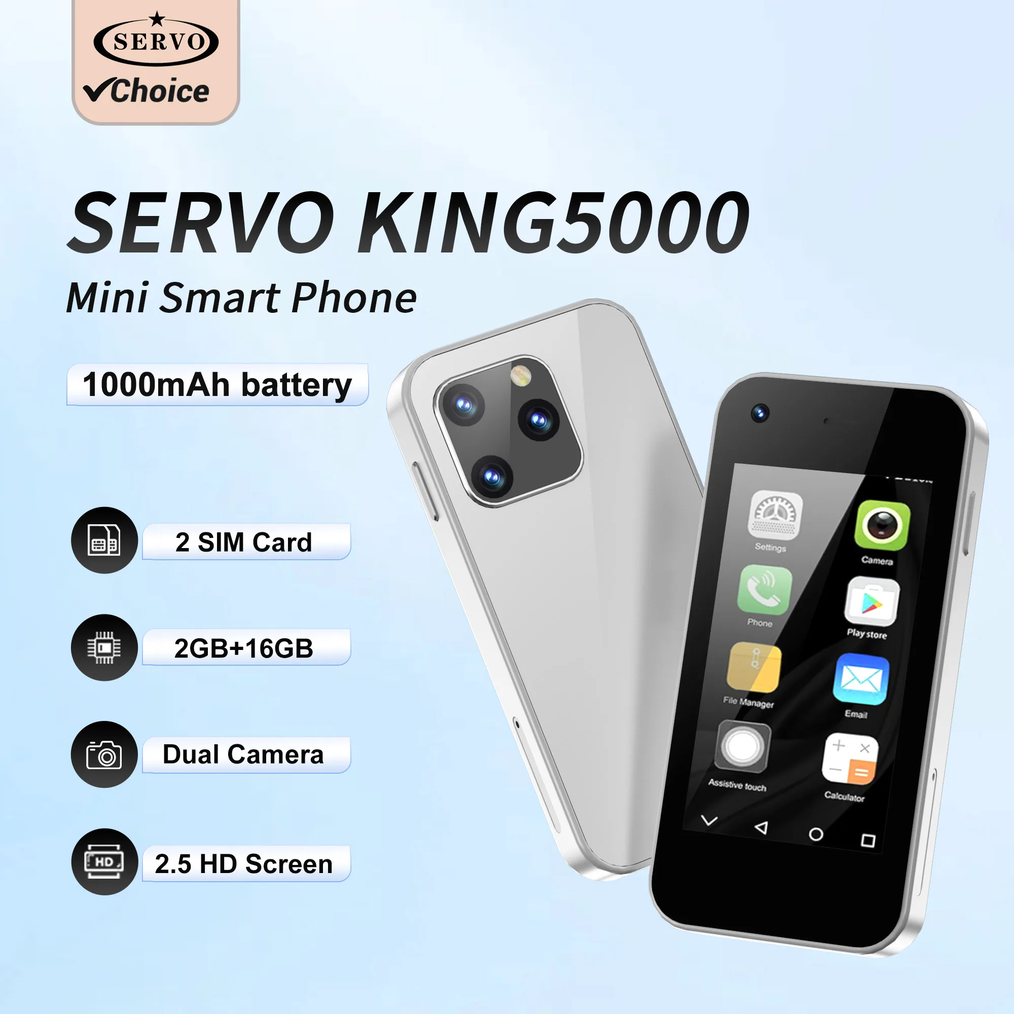 SERVO KING5000 Mini Smartphone 3G Network Android 9.0 Dual SIM 2GB+16GB 2.5'' Screen WiFi GPS Pocket Cellular Phone Google Play