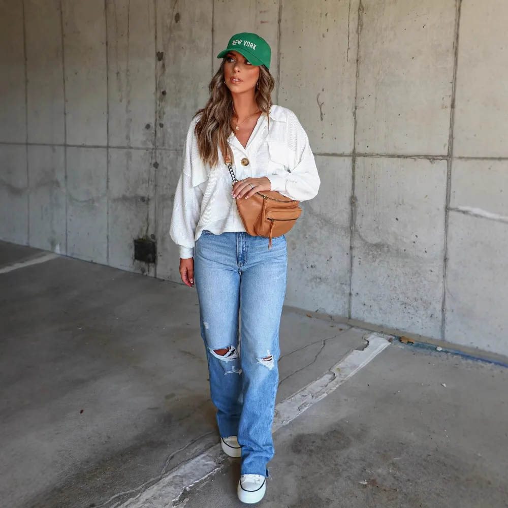 25 Autumn/Winter Women's Short Casual Pit Strip Single Breasted Long Sleeved Coat For Women -23147