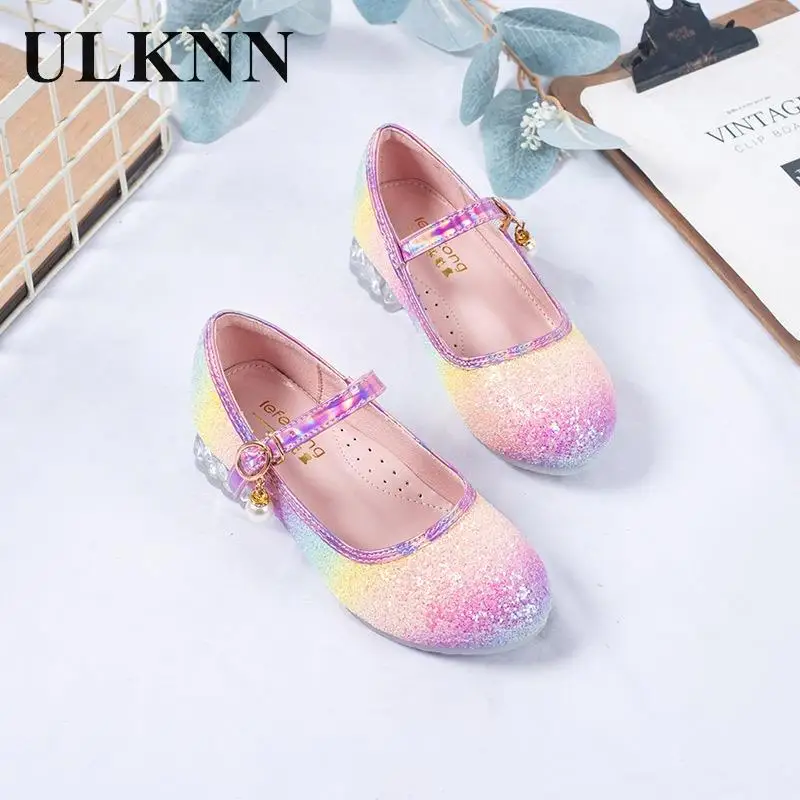 Schuhe Kinder Princess Colorful Gradient Children's Leather Shoes Fashion Dress Wearing Princess Shoes Girls' Crystal Shoes