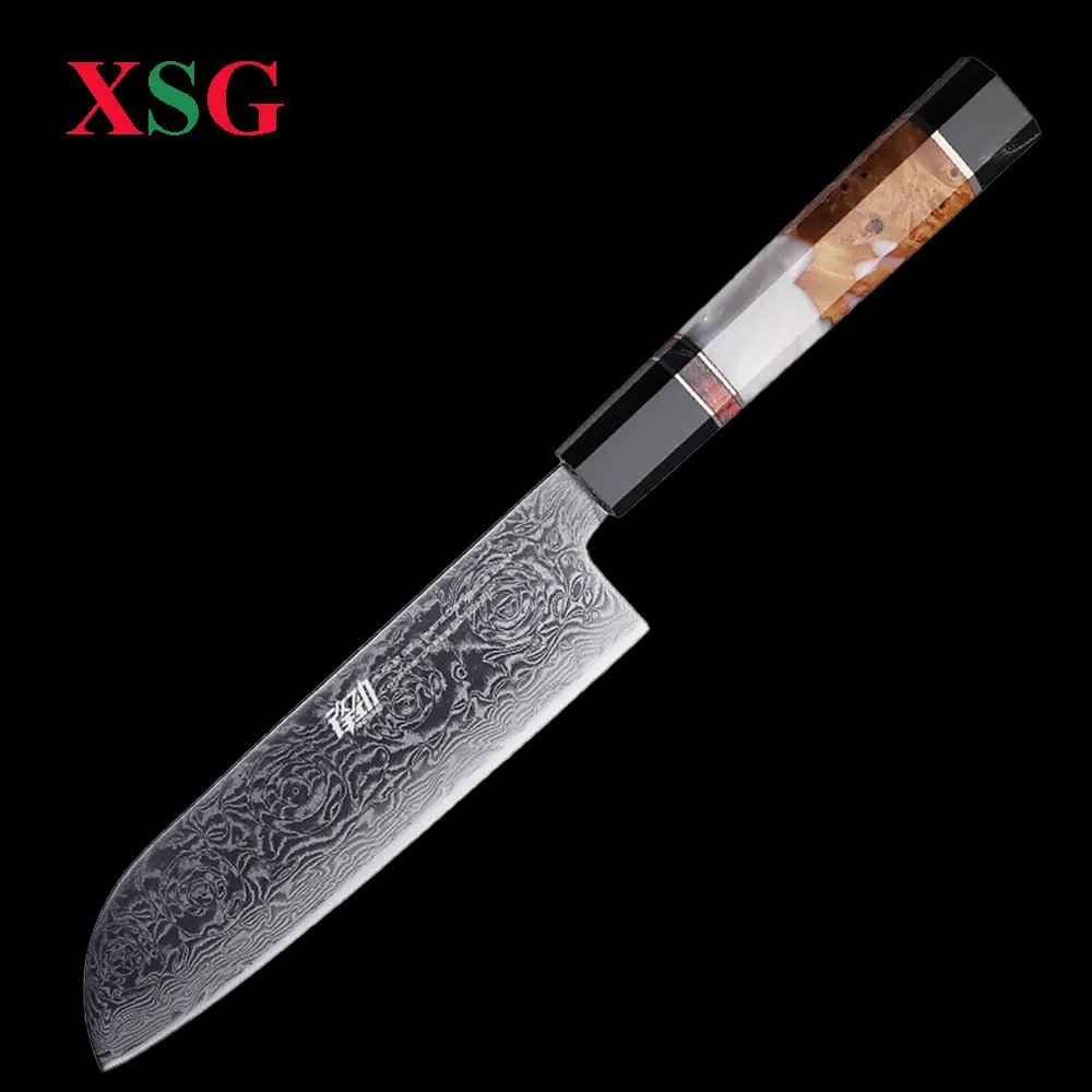 

XSG Santoku нож японский настоящий AUS10 67 слоев Дамасская сталь острые инструменты для приготовления пищи высокое качество кухонная ветчина нож для нарезки мясника