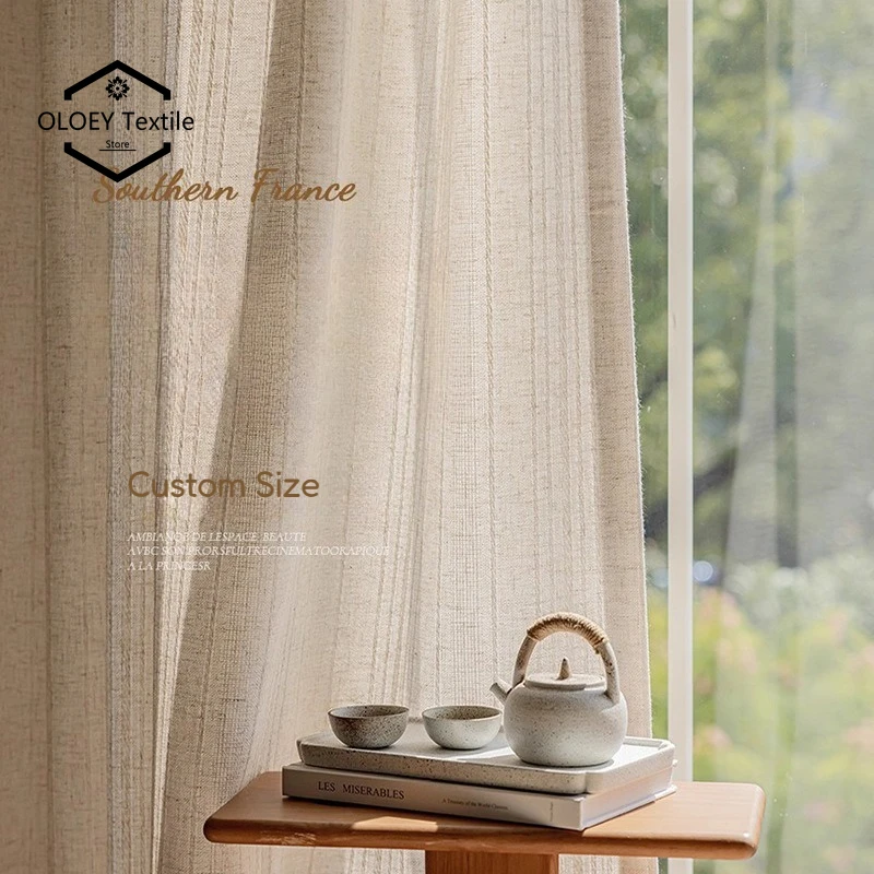 Linen Curtains Vertical Grain Woven Logs Curtains for Living Dining Room Bedroom Luxury Custom Size Fashion Elegant Decor