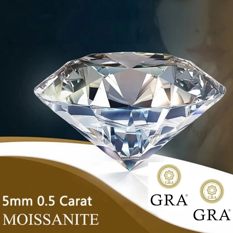 

Quality Moissanite Diamond certified 0.5CT 5.0MM D Color VVS1 Round Brilliant Cut Real Moissanite Loose Gemstones With Report