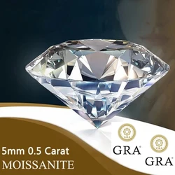 Quality Moissanite Diamond certified 0.5CT 5.0MM D Color VVS1 Round Brilliant Cut Real Moissanite Loose Gemstones With Report