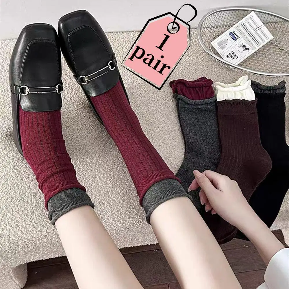 

Новинка 2025 года, женские носки, повседневные модные красные, серые полосатые носки средней длины, ретро носки из чистого хлопка, корейские длинные носки в стиле Харадзюку, подарки