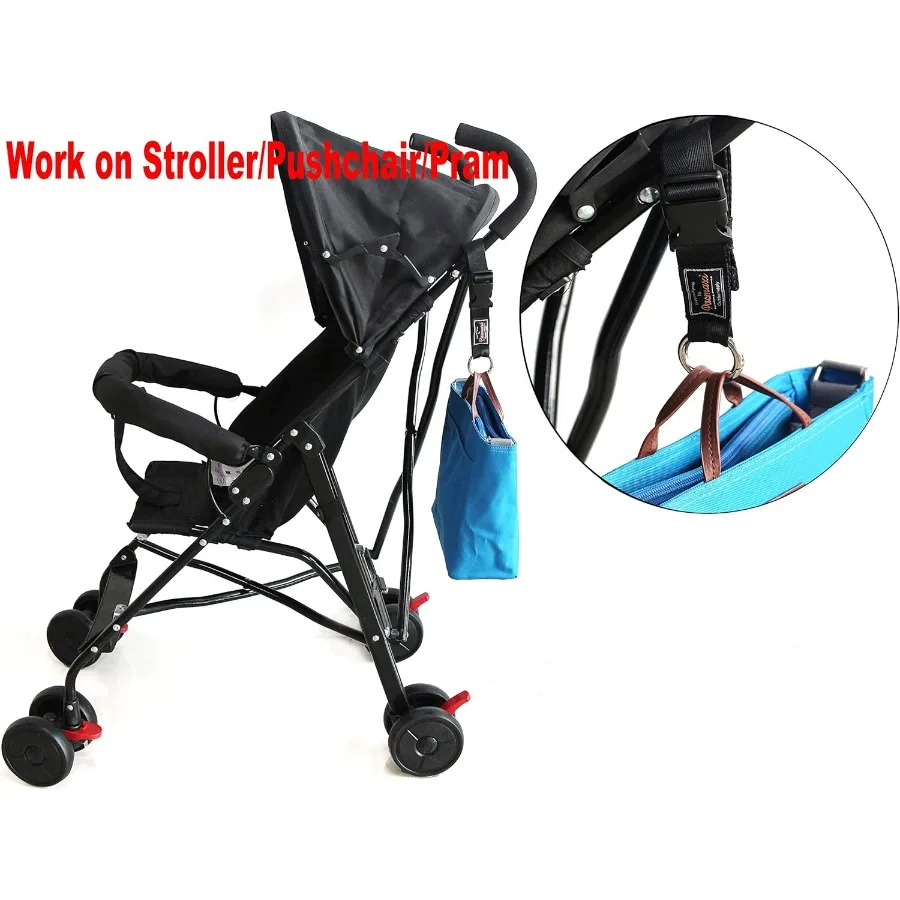 خطاف لعربة الأطفال مكون من قطعتين، مشبك خطاف منظم متعدد الأغراض لعربة الأطفال والكرسي المتحرك باللون الأسود #5