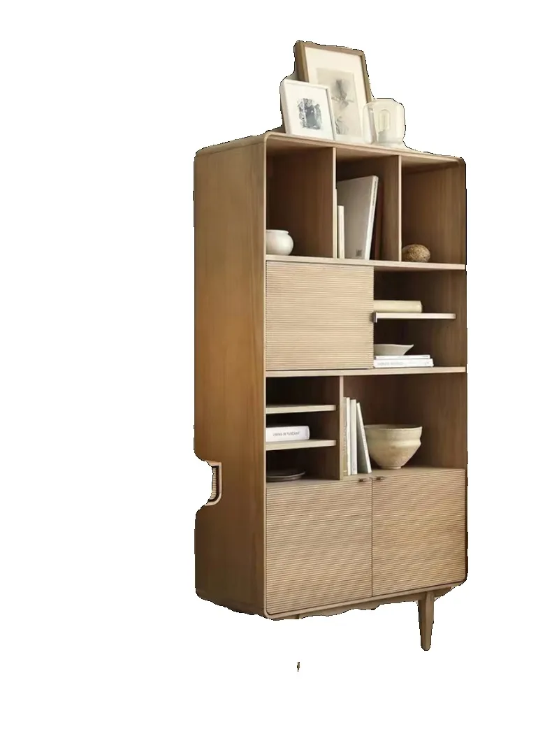 

Nordic expression medieval retro style carved solid wood display cabinet, bookcase 4 living room home log side cabinet wine