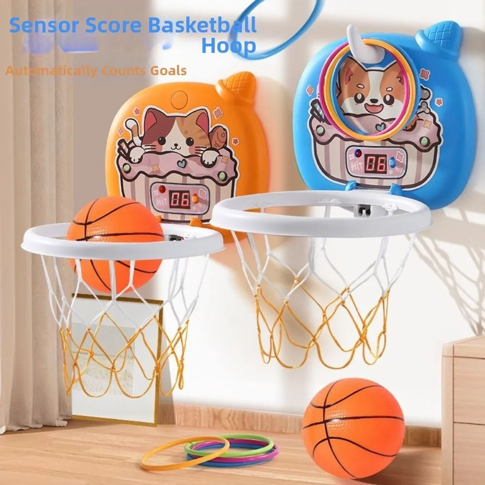 Aro de Baloncesto Infantil para Montar en la Pared, Mini Canasta de Baloncesto Plegable para Bebés, Juego de Baloncesto con Balón Inflable y Marcador, Juguete de Entrenamiento de Baloncesto