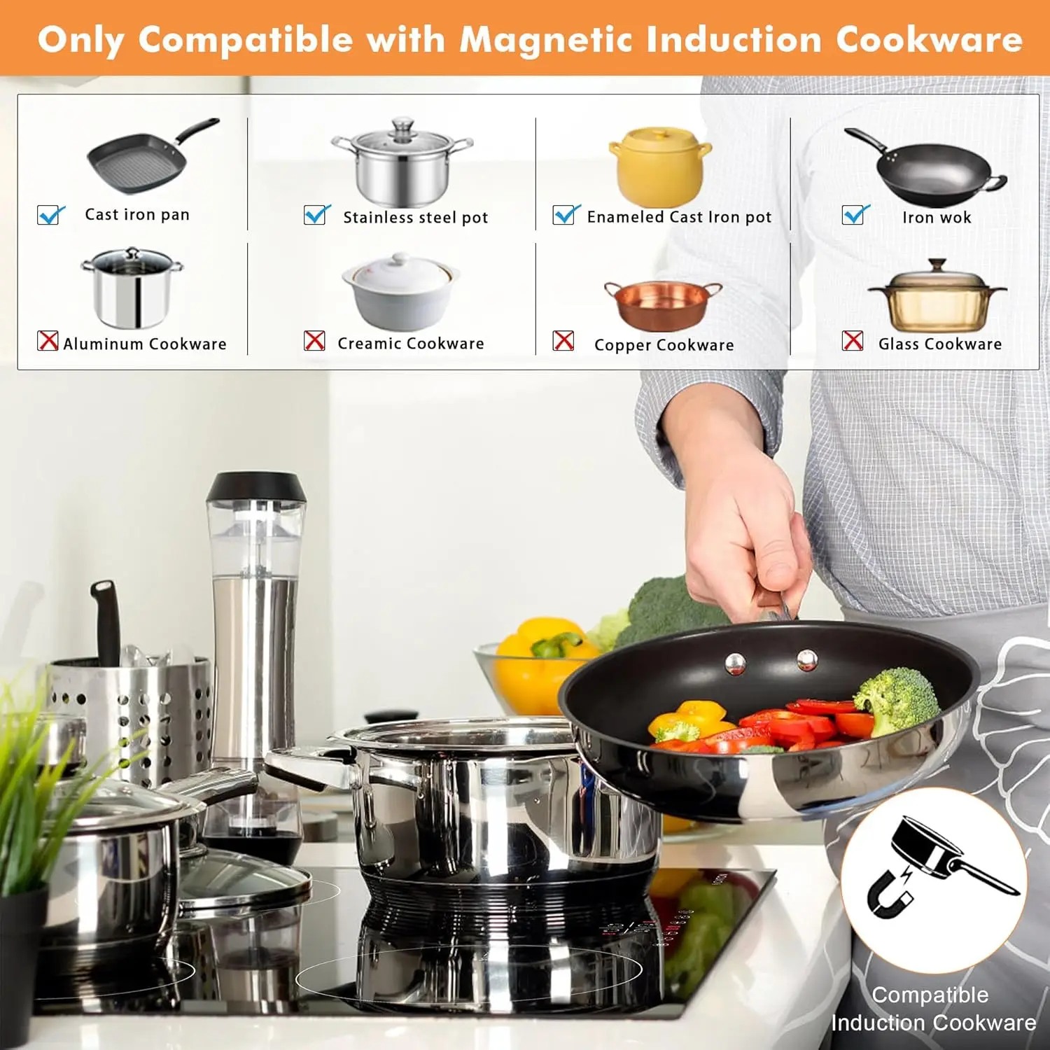 موقد حثي NOXTON 60 سم مدمج، 6400 وات، موقد كهربائي 4 مناطق مع معزز طاقة، قفل أمان، 9 إعدادات للحرارة، مؤقت، 230 فولت #5