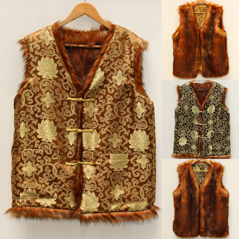 

Men's Autumn/Winter Top Coat Vest Waistcoat Reversible Thickened Warm Retro Simple Comfortable Casual Niche Versatile Skinny