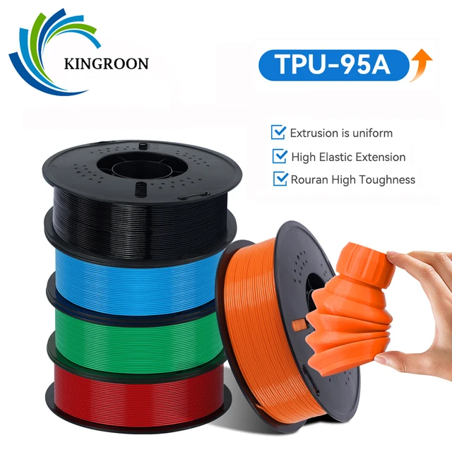 KINGROON Filament do drukarki 3D TPU 1KG 1.75mm Miękki, elastyczny materiał do druku 3D Wysoka odporność TPU Plastikowa siatka Waga 1 kg/rolka