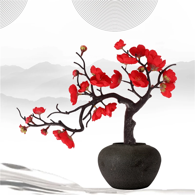 Single Short Branch Plum   Silk Flower  Room Decoration Flower Plum  With  Plasticity