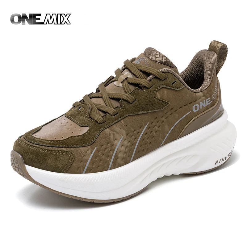 ONEMIX-Chaussures de course en cuir pour hommes et femmes, baskets d'entraînement, de sport, de marche, de jogging, chaudes, résistantes à l'usure, collection hiver 2024