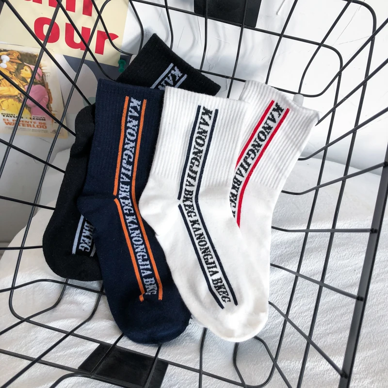 

High Tube Sport Long Socks Unisex Trendy Letter Print Hip Hop Casual Basketball Socks Korean Version Ins Style Couple Size