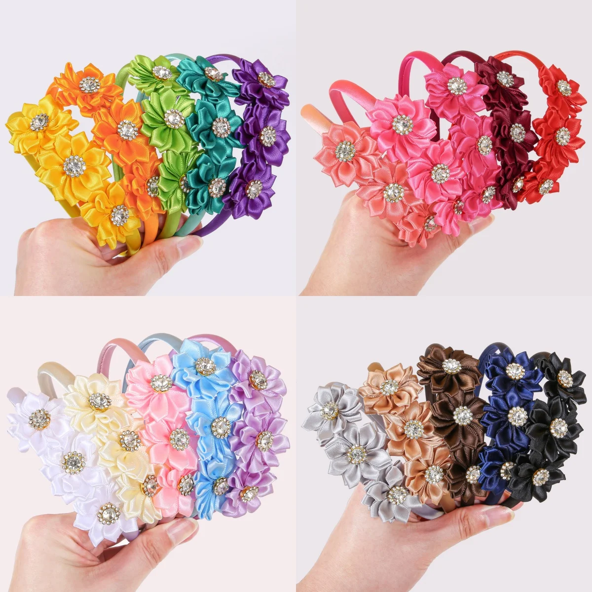 

1PC Girls Crystal Flower Headbands for Girls Plastic Satin Hairbands Floral Headband Children Girls Party Hair Aceessories