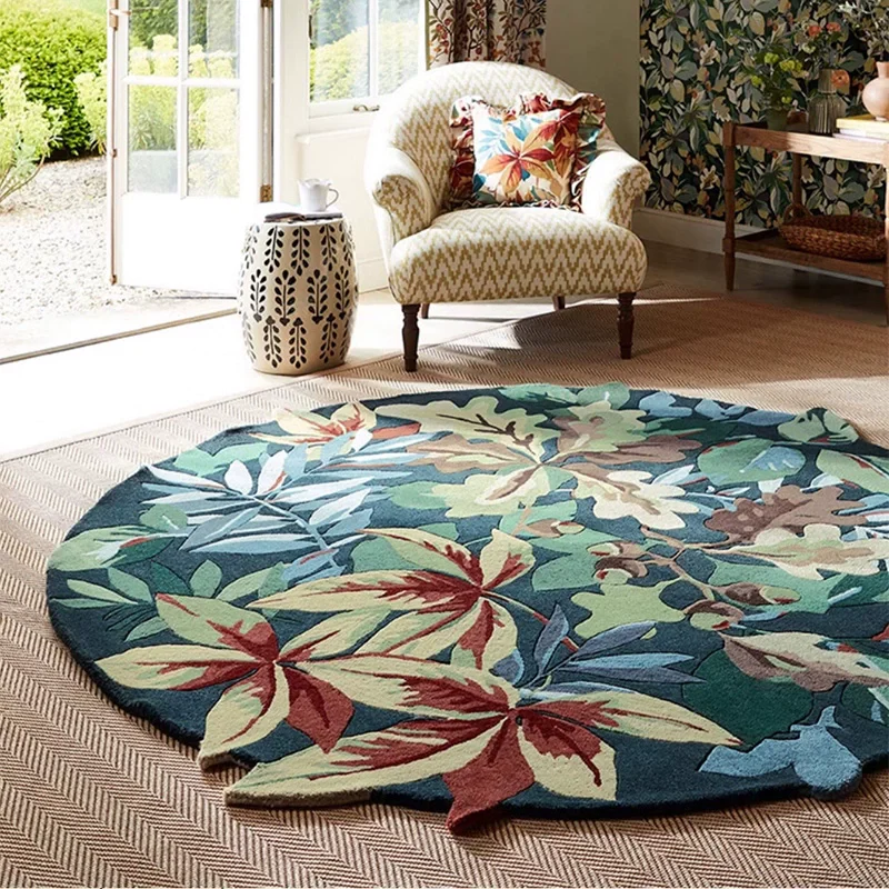 Colorful Maple Leaves Round Carpet For Bedroom Thickened Acrylic Rugs Living Room Hand Carved Piano Floor Mat Home Table Rug