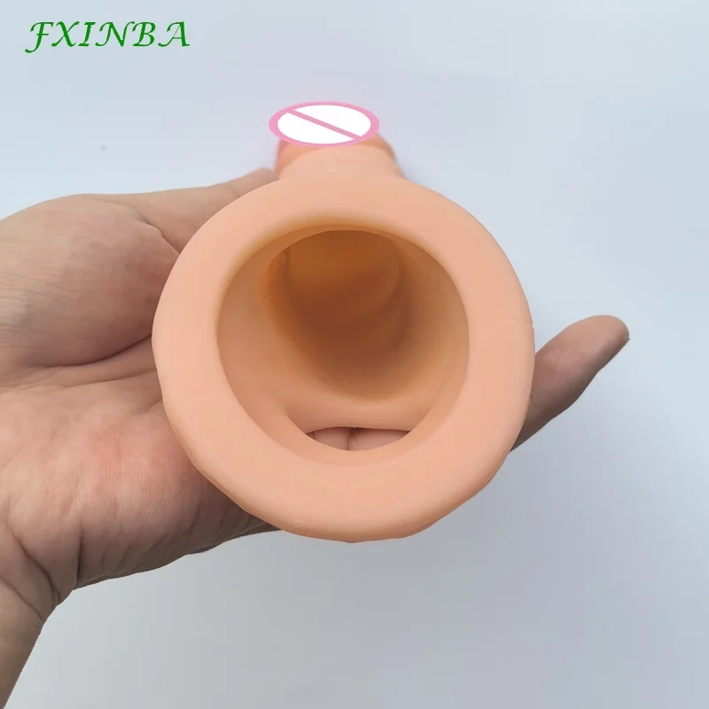 FXINBA جديد 20 سنتيمتر كبير واقعية القضيب موسع كم الذكور قابلة لإعادة الاستخدام Comdom تأخير الجنس لعب للرجال القضيب كم ديك المكبر
