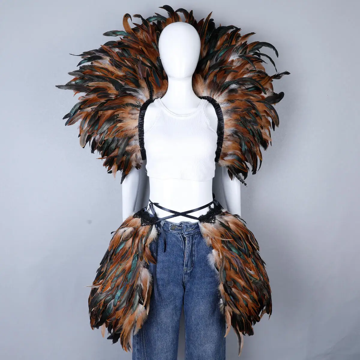 Punk Halloween Cosplay Y2k Scarf Designer Carnival Masked Ball Feather Elegant Womens Shawl Party American Independence Day Punk