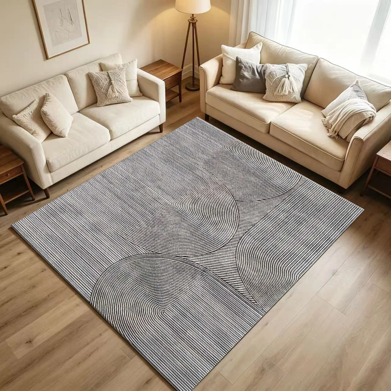 Simple Black and White Curved Lines Abstract Pattern Carpet Modern Carpet Floor Bedroom Study Room Decorative Floor Mat