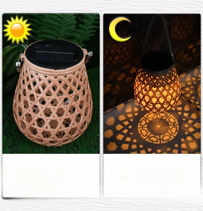 Solarbetriebene kleine Laterne für den Außenbereich, braun, aus Bambus gewebt, Hochzeitsdekorationslampe, wasserdichte Atmosphärenlaterne für den Haushalt