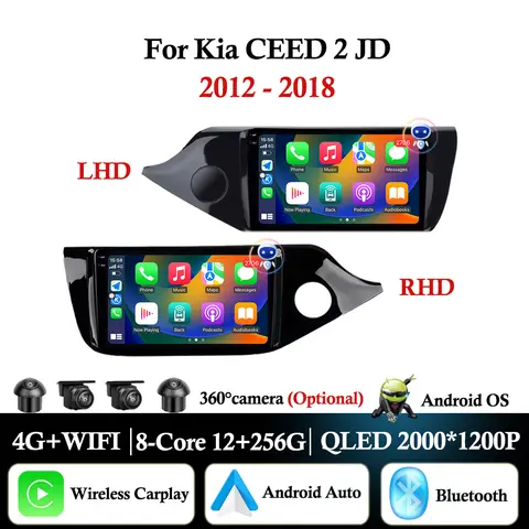 Kia CEED 2 JD 2012 – 2018 용 Android Auto Carplay 차량용 라디오 스테레오 멀티미디어 플레이어 GPS Navi Bluetooth DSP 스테레오 QLED 스크린